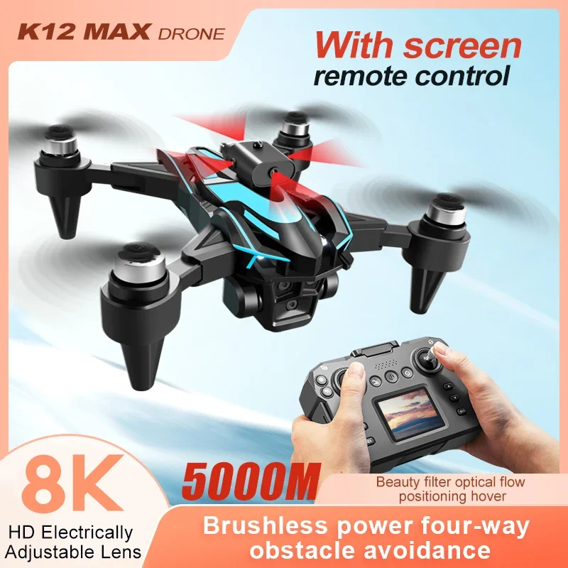 K12 Max Professional Mini Drone with Screen 8K Three Camera Obstacle Avoidance Brushless Remote Control Aerial Photography Toys drone quadcopter