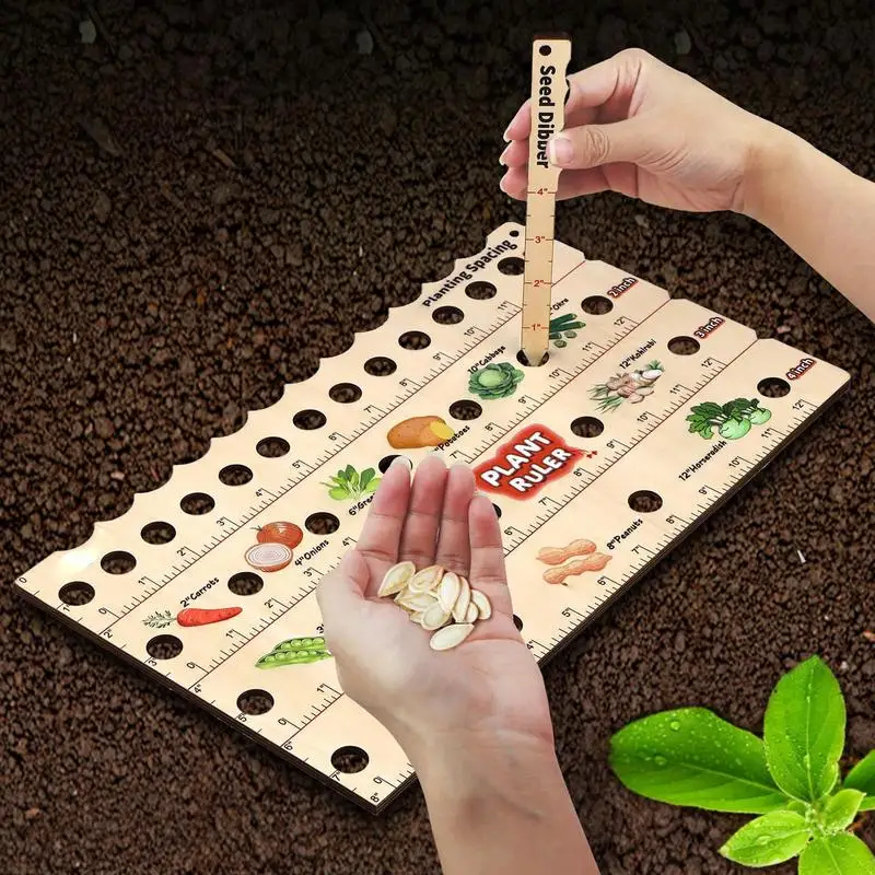 Wooden Plant Ruler Seed Dibber Seed Spacing Ruler Gardening Tools