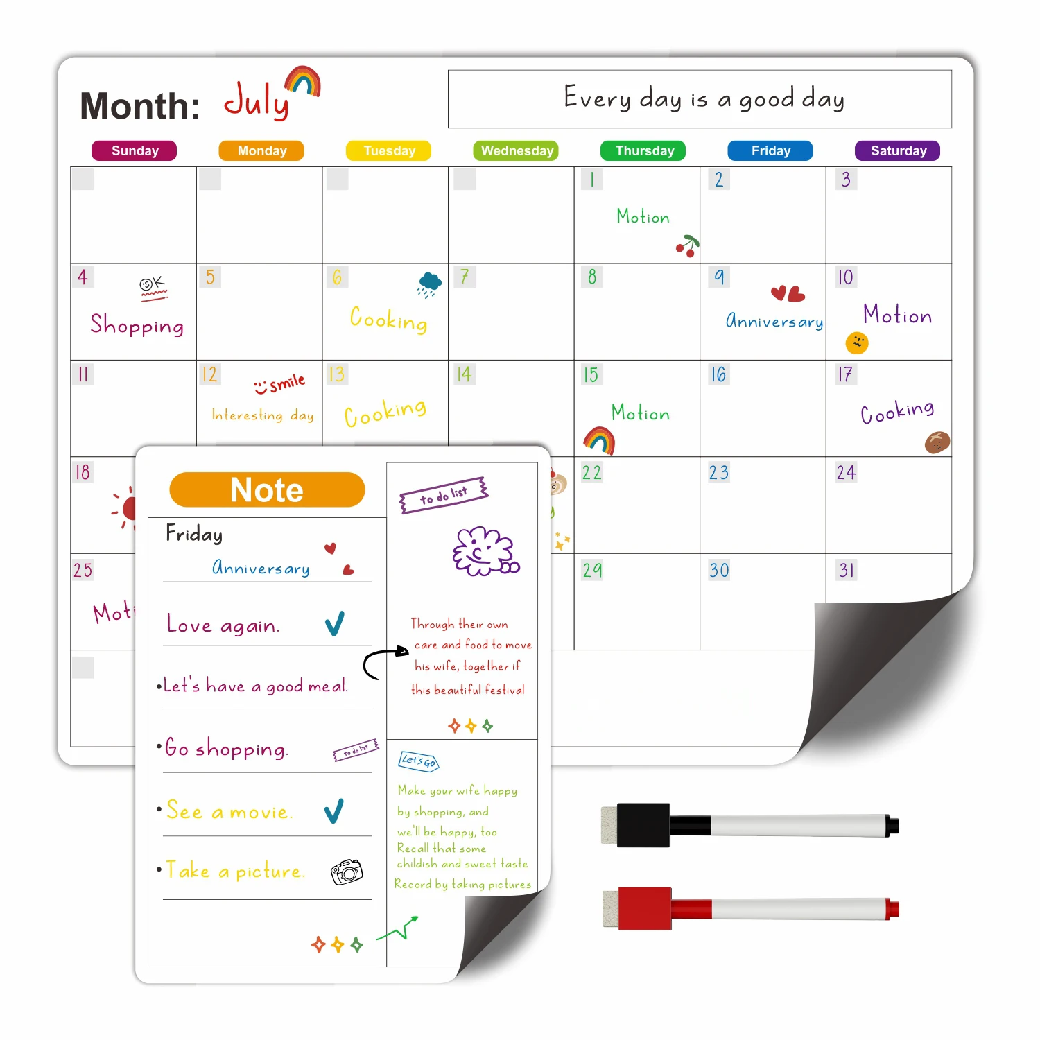 Calendario magnético para nevera, planificador semanal mensual, tabla de borrado en seco, pizarra blanca con bolígrafo, pegatina para nevera, tablero de mensajes