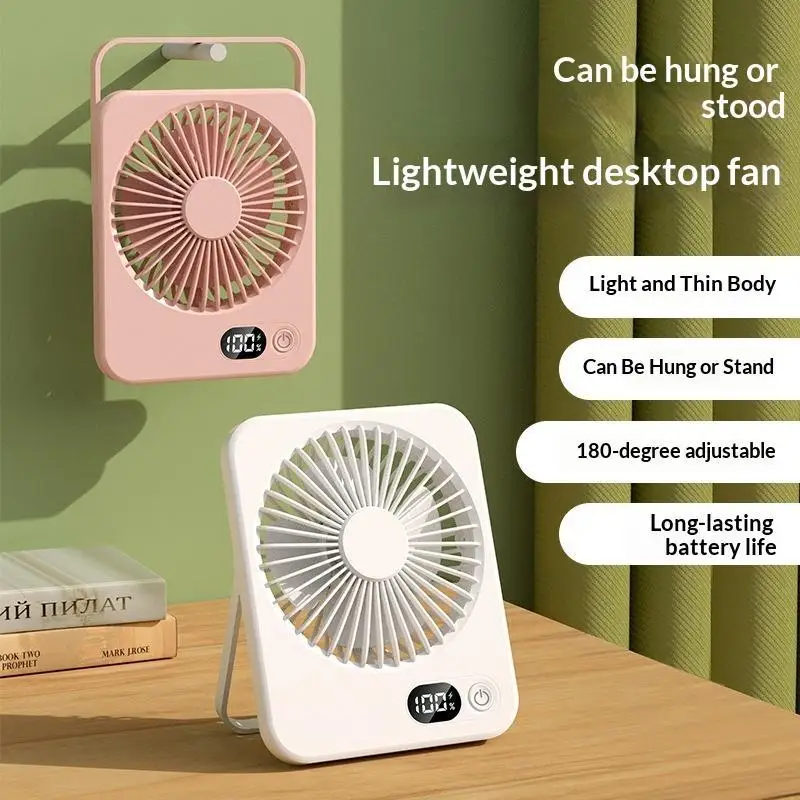 Portable USB Rechargeable Desk Fan with Power Display - 180° Tilt, Folding Design, Ultra Quiet & 5 Speed Settings