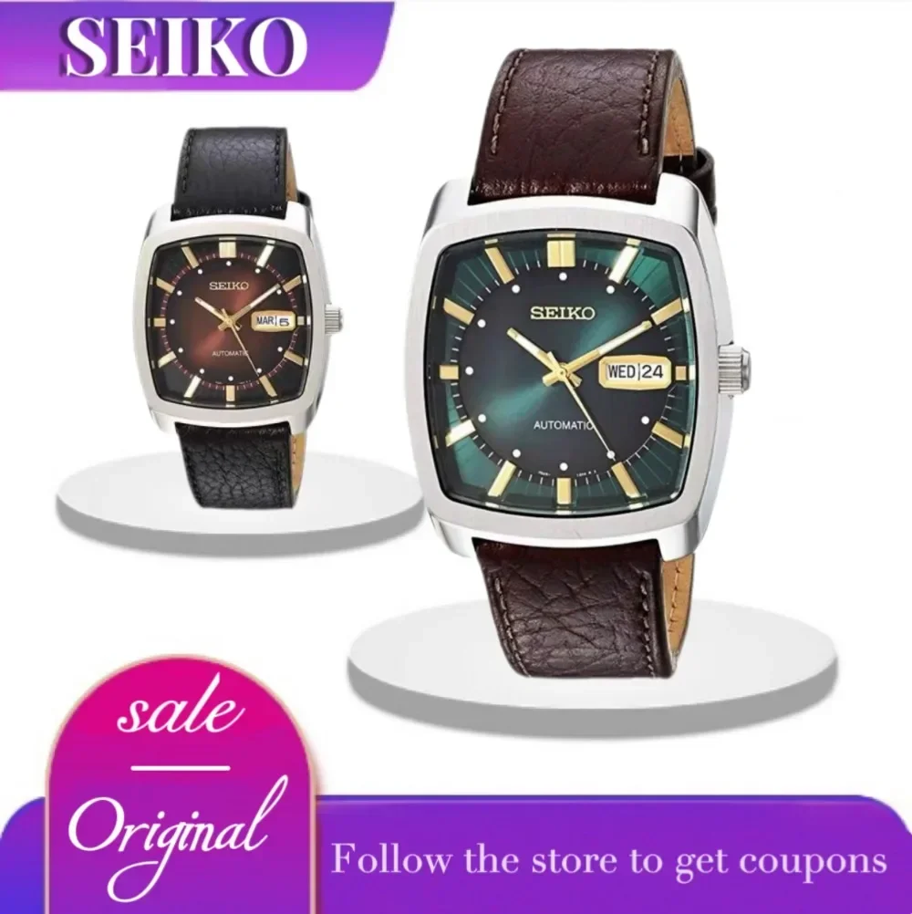 Original SEIKO Men Watches SNKP27 Series Automatic Self-Wind Mechanical Watch Square Multifunctional Luxury Leather Strap Watch mechanical watch