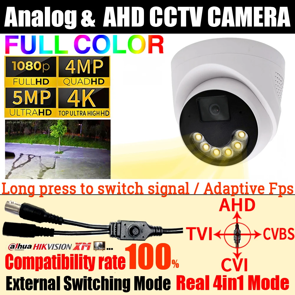 

LIKE SUN 6LED Luminous Full Color AHD Camera 5MP 4MP 2MP 4K CCTV TVI/CVI/Analog 4in1 OSD Menu Cable Digital HD Security Monitor