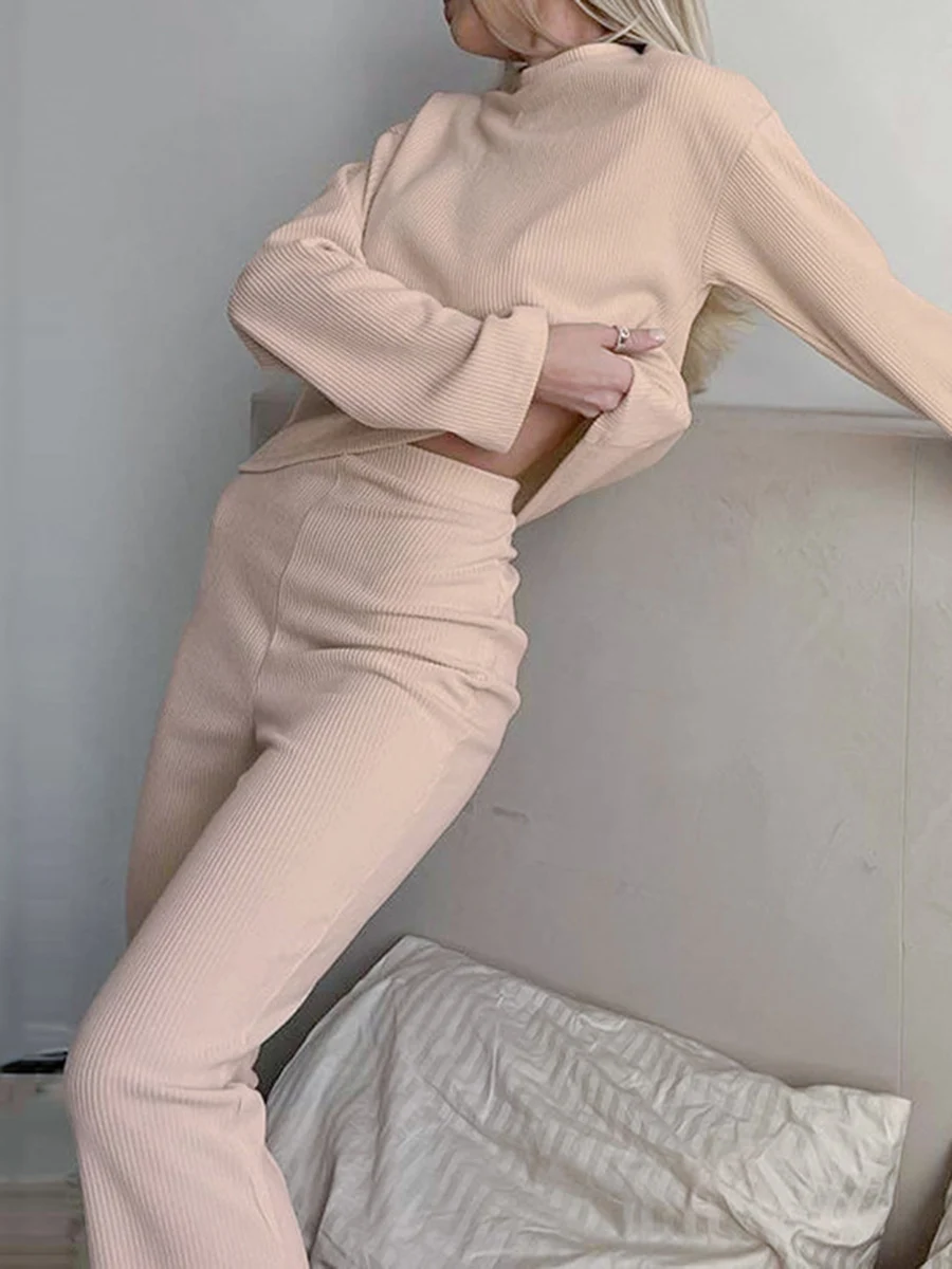 

Women s Casual Ribbed Long Sleeve Sweater and Jogger Pants Lounge Set Cozy and Stylish Loungewear for Spring