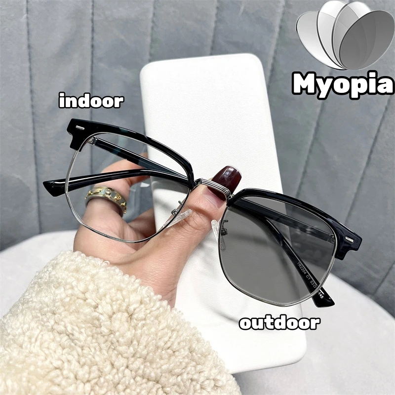 

Наружные очки, меняющие цвет, близорукость, фотохромные очки с полуободковой оправой, близорукость, очки с защитой от синего света, фотохромные очки
