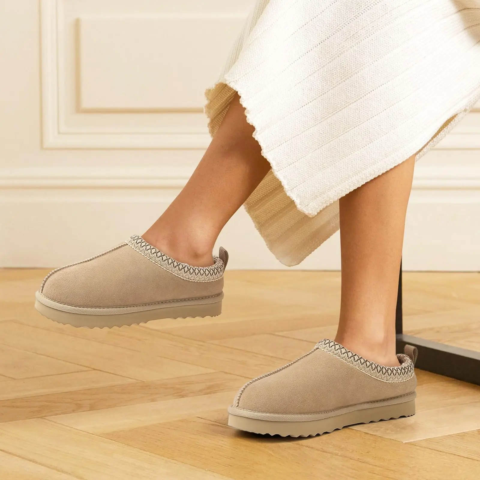 Smile PoP Genuine Suede Women Slippers Fashion Women Fuzzy House Slippers Water Resistant Fur Women's Slippers Soft Women Shoes 2