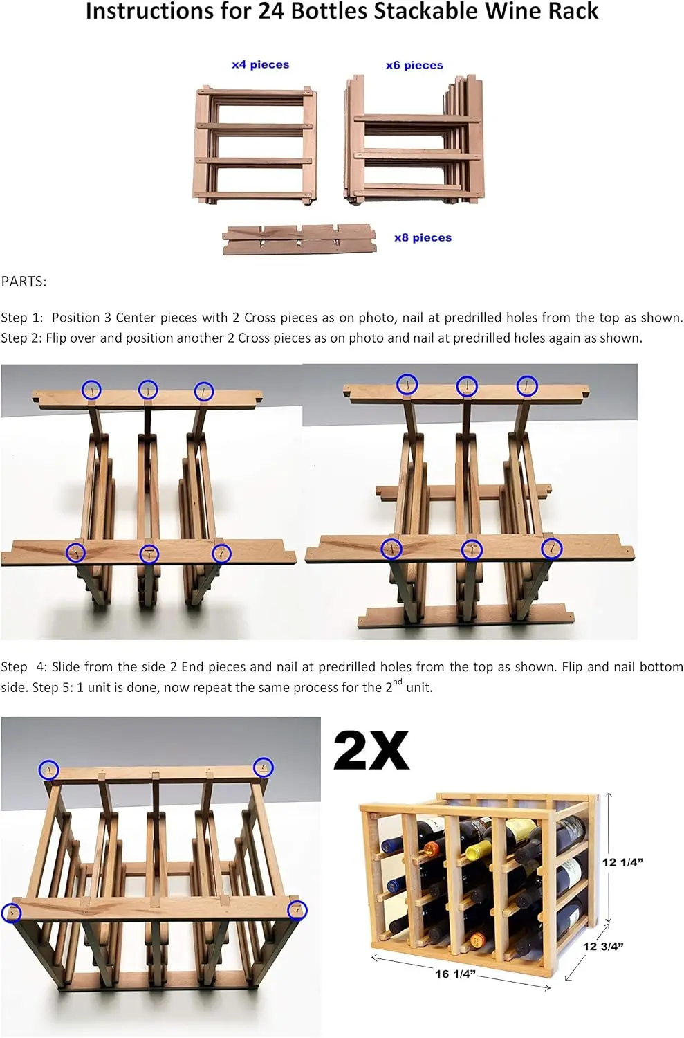 24 Bottle Modular Stackable Wine Rack Stack As Many Sets Together (1 Set = 24 Bottle Capacity)