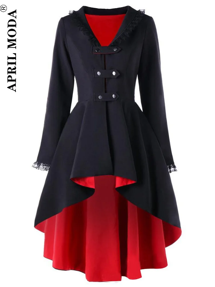 Trench Asimmetrico In Pizzo Patchwork Fasciatura Trench Gotico Vintage Cappotto Medio-Lungo Donna Cintura Nera Mantello Giacca A Vento Donna Abrigos B