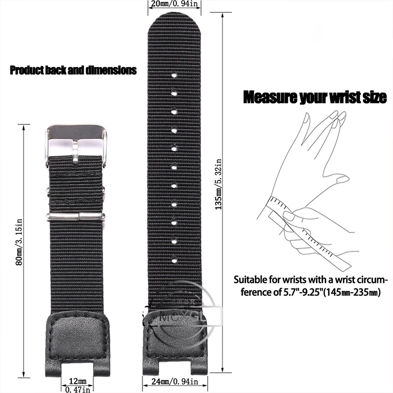 Premium Nylon Leather Watch Strap - Men's Sport Watch Accessory Replacement