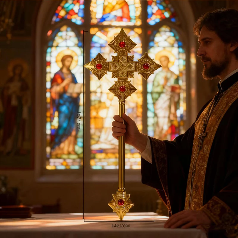 Neues Exquisites Östlich-Orthodoxes Rubin-Set Kreuz Zepter Religiöse Kirchenfeier Zeremonie Heilige Sammlung Erbe Geschenk – Detail 1