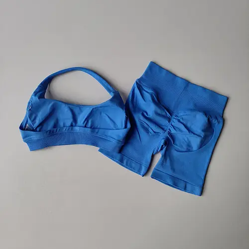 Sexy Halter Neck Beautiful Back High Waist Peach Sports Bras Shorts Suit Pilates Gathering Yoga Vest Training Fitness Bra Sets - Image 8