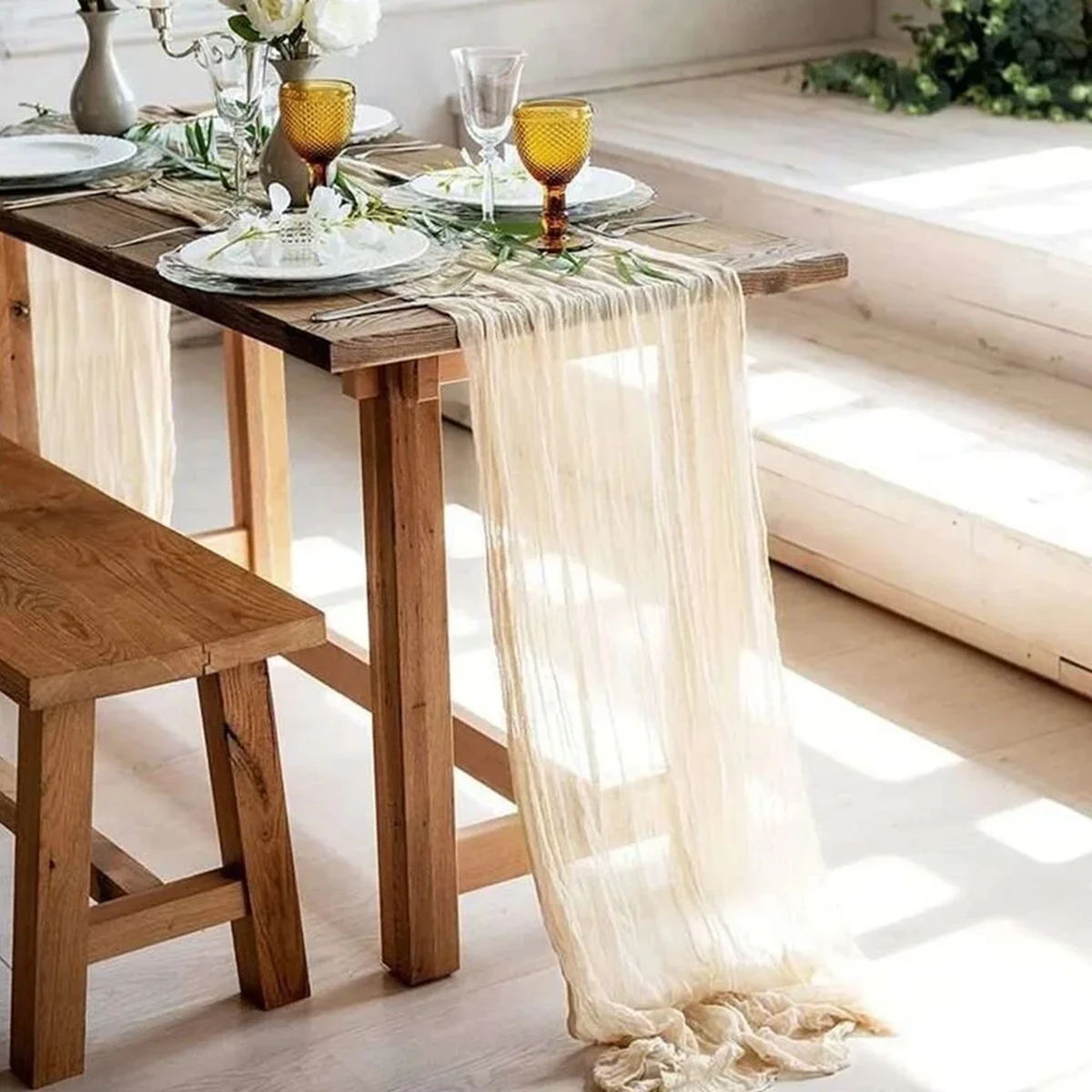 Semi-Sheer Gauze Table Runner Sage Cheesecloth Table Setting Dining  Vintage Wedding Decoration Banquets Arches Retro Boho Decor