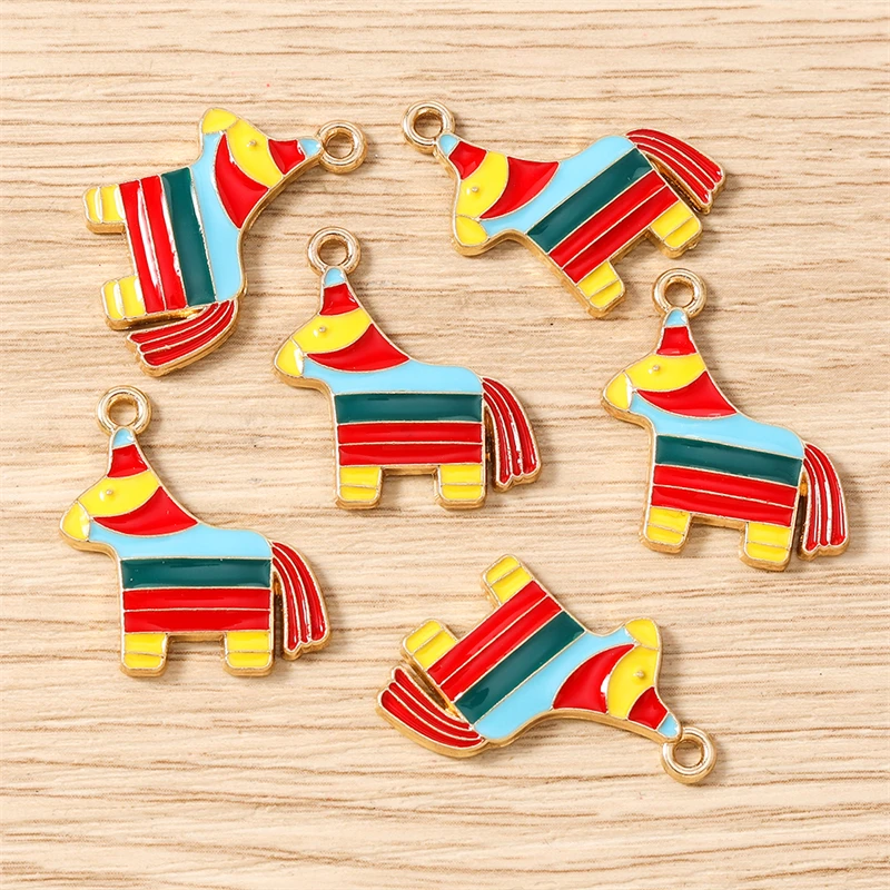 10 Stück 20 x 23 mm Cartoon Emaille Tier Trojanisches Pferd Charms Anhänger für Schmuckherstellung Tropfen Ohrringe Halskette DIY Bastelzubehör