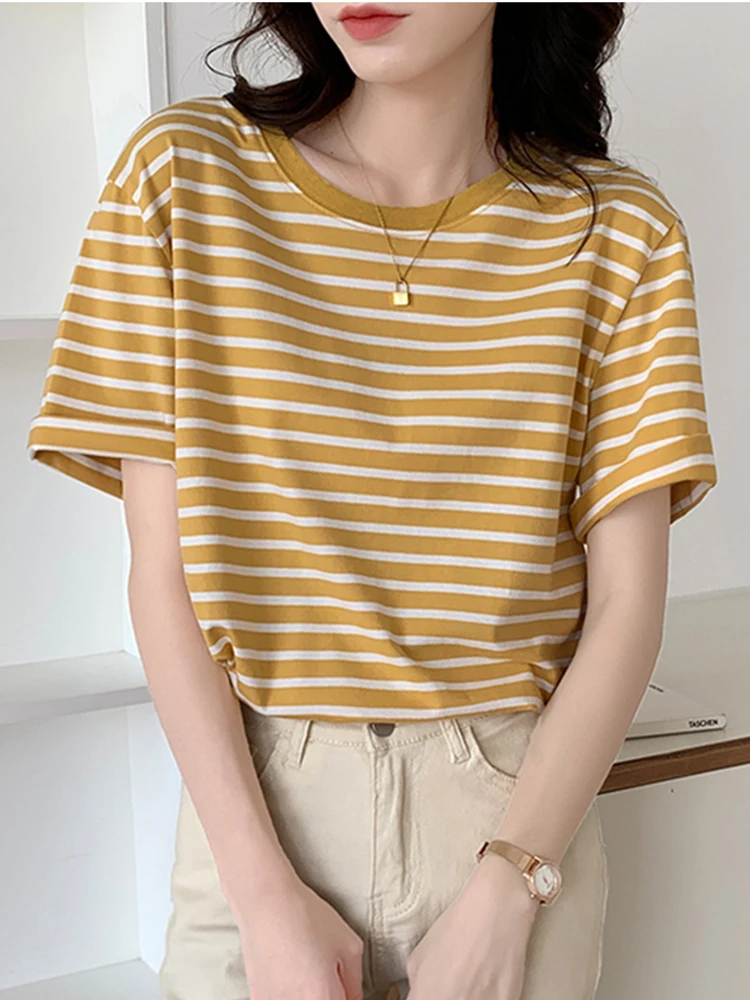 Summer Women Striped Tshirt Tops 2025 Long Sleeve O-Neck T