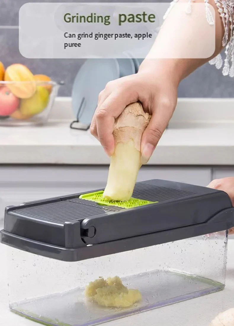 User safely dicing large potatoes using the stainless steel Pro-Series food dicer blade.