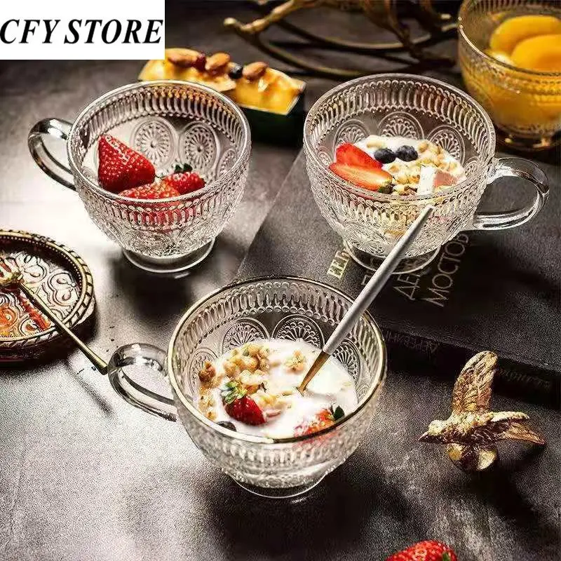 Drinking Glass 400ml Glass Breakfast Mug with Handle