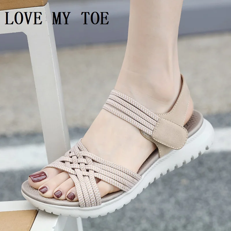 Women's Sandals Summer 2024 Casual Non-Slip PU Light Comfort Elastic Soft MD 4cm Platform Wedges High Heels Beach Shoes Woman