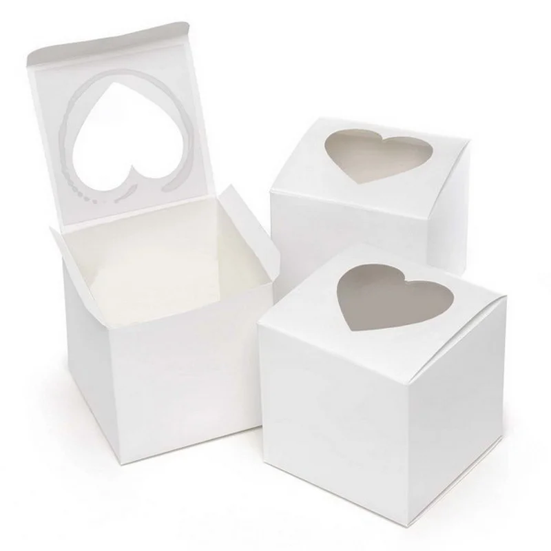 caixas de presente do favor do casamento da caixa do bolo do queque do papel da janela do pvc do coração claro pces para favores do casamento dos doces caixas dos presentes