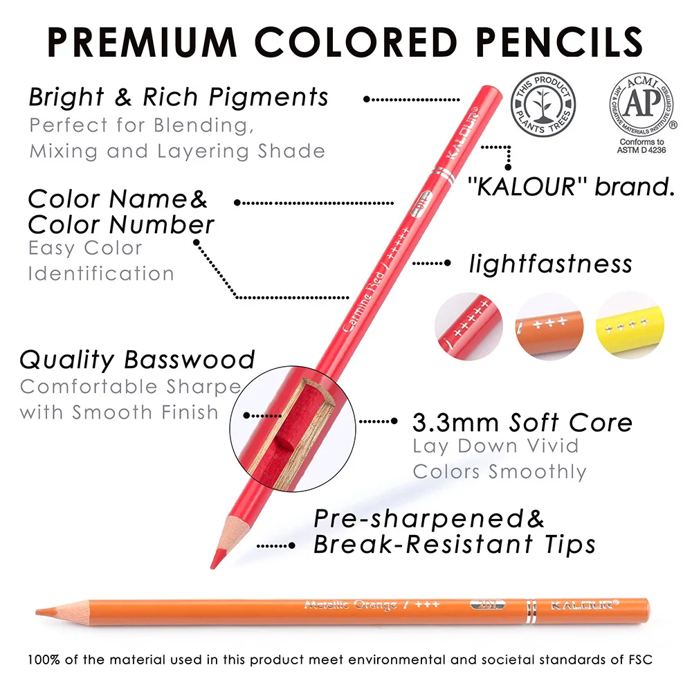 KALOUR Professional Colored Pencils, 50/72/120/180/240 Colors Set, Artists  Soft Core with Vibrant Color,Ideal for Drawing Sketch - AliExpress