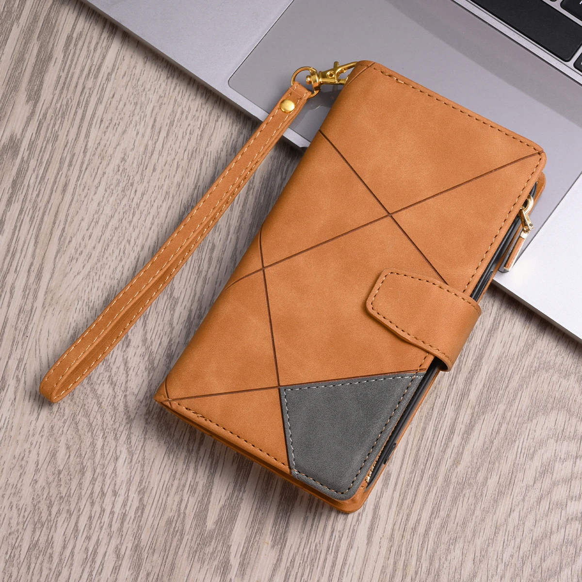Luxurious Flip Leather Wallet Case with Zipper Card Slot
