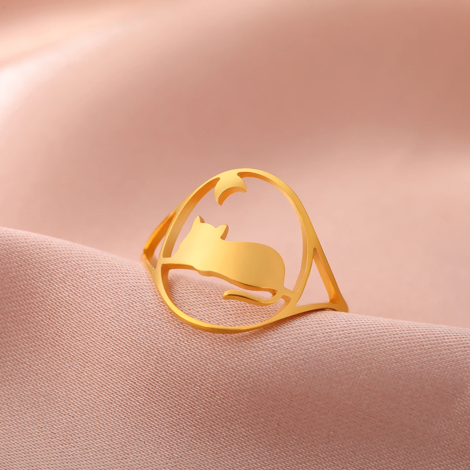 Kkjoy Mode minimalist ische Goldfarbe Katze Fingerringe für Frauen niedlichen Haustier Ring Schmuck Zubehör Geschenk für Mädchen Großhandel neu in – Detail 9