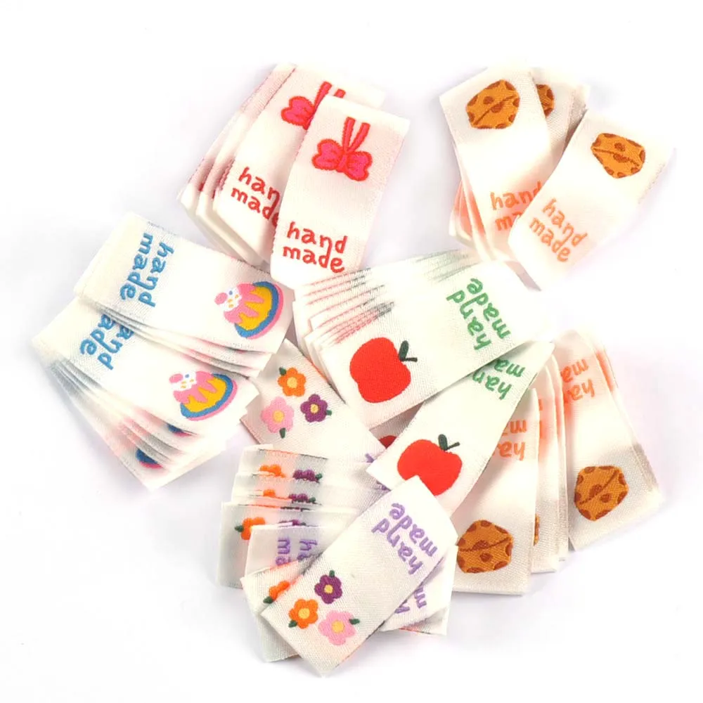 Clothing labels 50Pcs Cartoon Cake/Apple/Cheese Embroidery Labels For Sewing Garment Accessories DIY Bag Shoes Tags Crafts