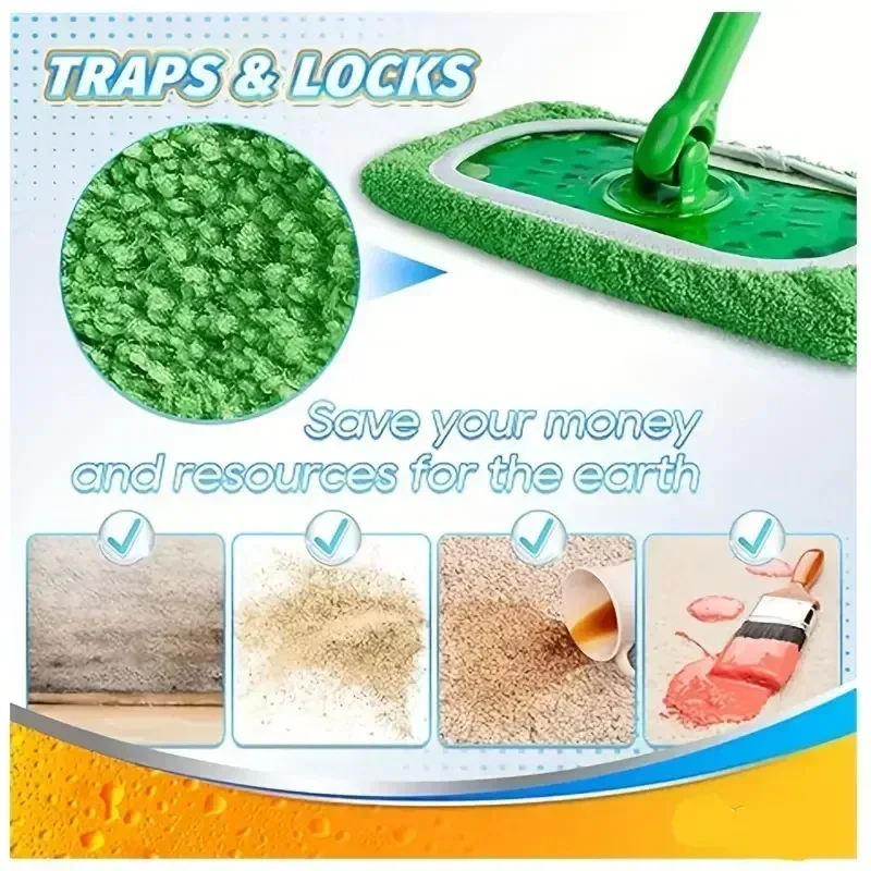 Microfiber Mop Pad Reusable Green Furniture Flooring Sweeper Wet & Dry Cleaning Cloths Washable Rag Towel