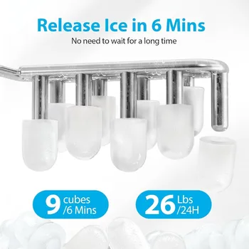 Ice Makers Countertop 9 Ice Cubes Release in 6 Mins 26Lbs/24H 2 Sizes of Bullet Ice Machine Self-Cleaning Portable Ice Maker wi 2
