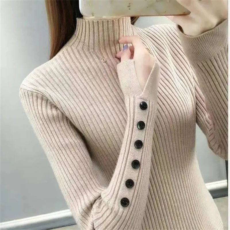 

Hot Fashion Winter Women Fall Turtleneck Sweater Knitted Soft Pullovers Cashmere Traf Jumpers Autumn For Women Basic Sweaters