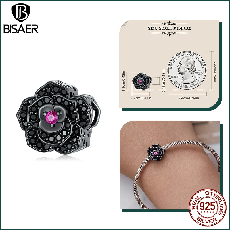 BISAER 925 스털링 빈티지 고양이 매력 구슬 이집트 고양이 신 백조 펜던트 도금 블랙 골드 맞는 여성 DIY 팔찌 파인 쥬얼리