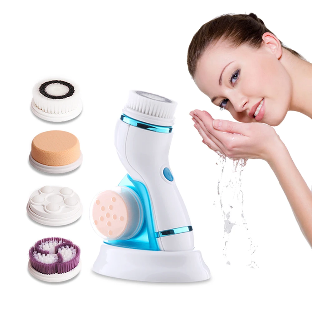 4 in 1 Electric Wash Brushes Facial Cleansing Toothbrush Sonic for Face Exfoliating Washing Brush Cleanser Beauty Skin Care Tool silicone exfoliating shower massage scraper non slip bath scrub pad foot wash brush bathroom tool mat rub back sucker brushes