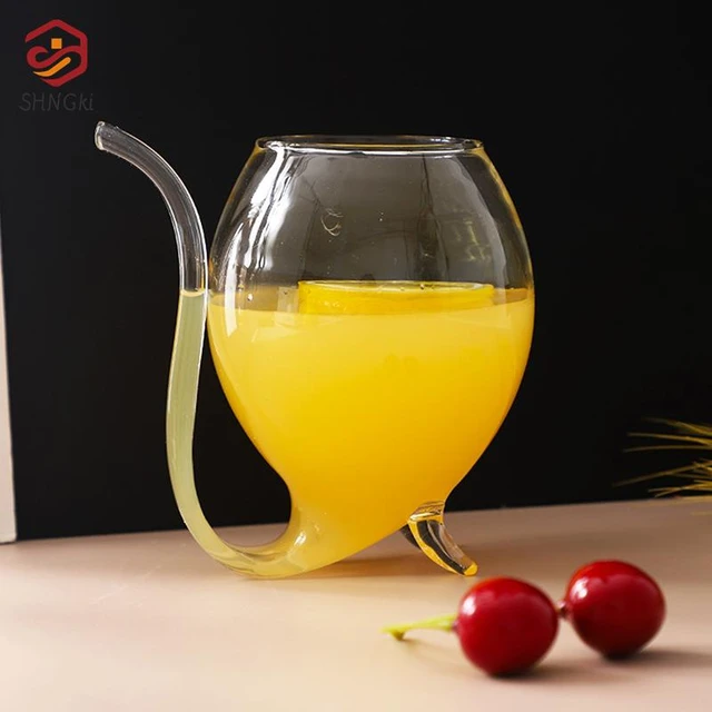 Heat-resistance Vampire-Wine Juice Clear Glass Cups With Drinking Tube  StrawS