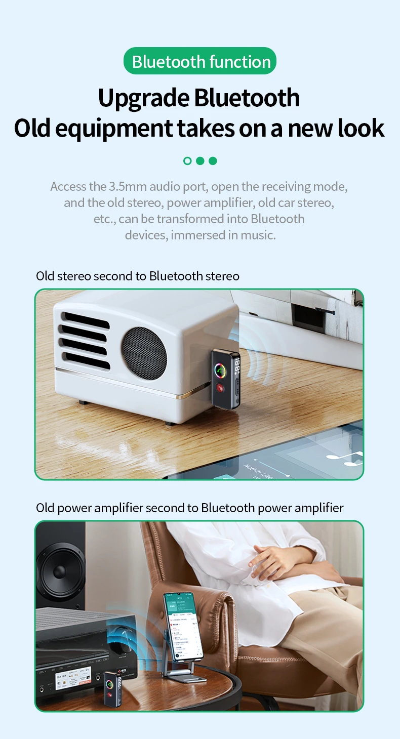 Bluetooth 5.4 Transmitter Receiver Wireless Audio Adapter with 3.5 mm AUX with L