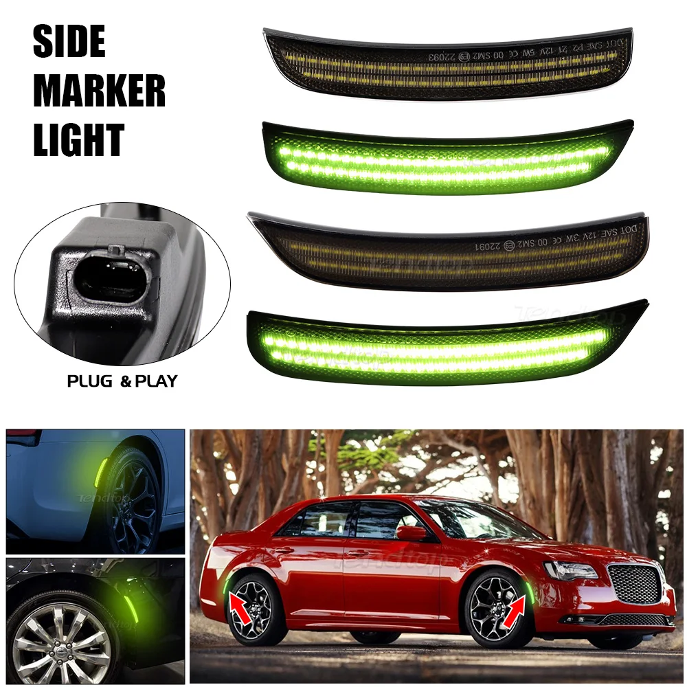 

4pcs For Chrysler 300 2015 2016 2017 2018 2019 2020 2021 2022 2023 Smoked Lens Green LED Front Rear Bumper Side Marker Lights