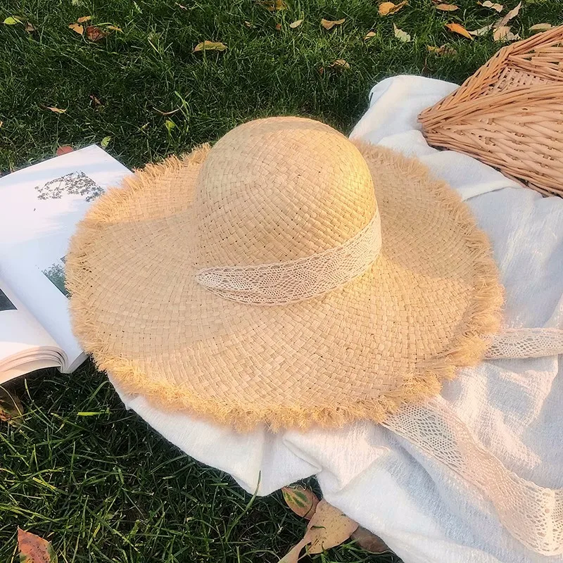 Summer Natural Raffia Sun Hat For Women Wide Brim Fashion Floppy