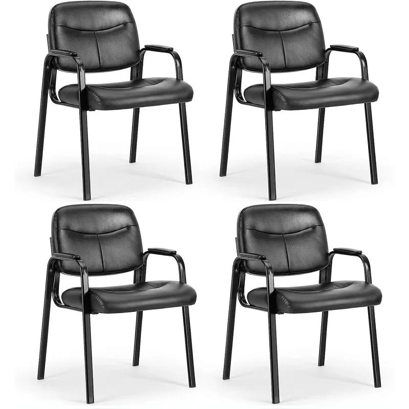 

Guest Reception Chair - Waiting Room Chair Set of 4 with Fixed PU Leather Padded Armrest, Clinic Chairs with Lumbar Support