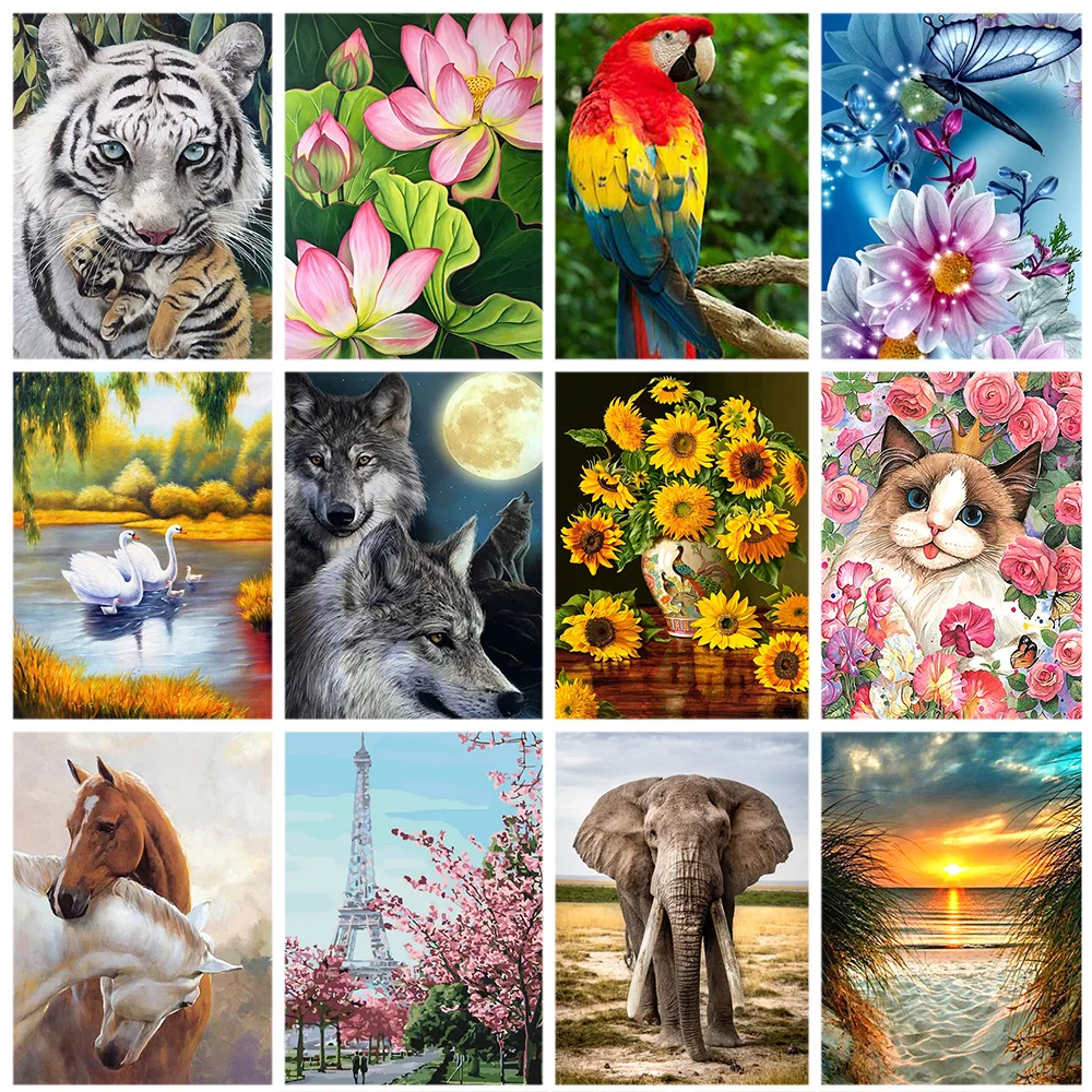 

Miaodu 5D DIY Diamond Painting Embroidery Elephant Mosaic Cross Stitch Kit Animal Scenery Flower Picture Rhinestones Home Decor