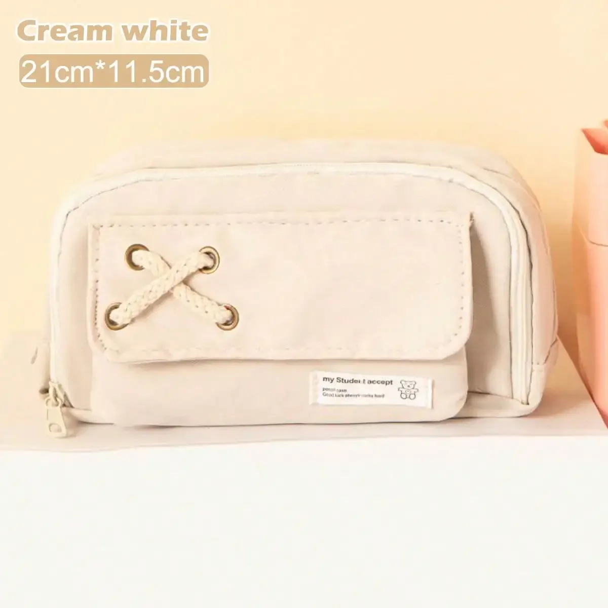 High Capacity Multi-Purpose Canvas Pencil Case - Solid Color & Layered Design
