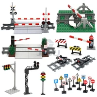 City Traffic Lamp Signpost Railway Barrier Building Blocks MOC Street View Accessories Bricks Speed Limit Indicator Warning Toys 1