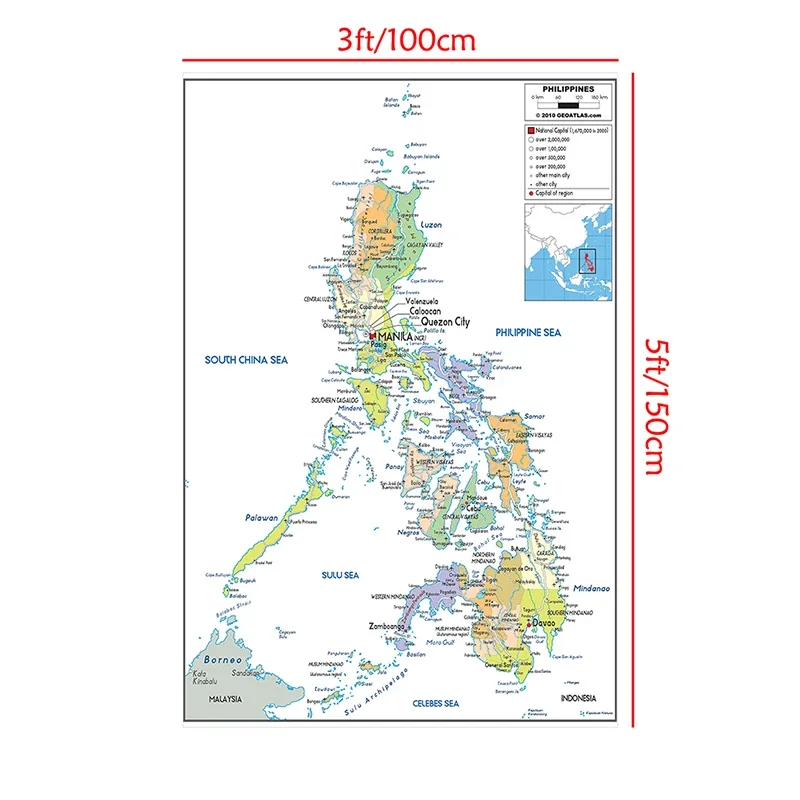 100*150cm The Philippines Map Administrative Map In English Wall Art Poster and Print Living Room Home Decor School Supplies