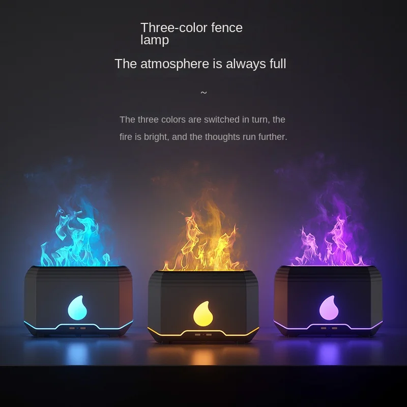 

2024 New Flame Air Humidifier USB Ultrasonic Cool Mist Essential Oil Aroma Diffuser With Colorful Light Simulate Fire Humidifier