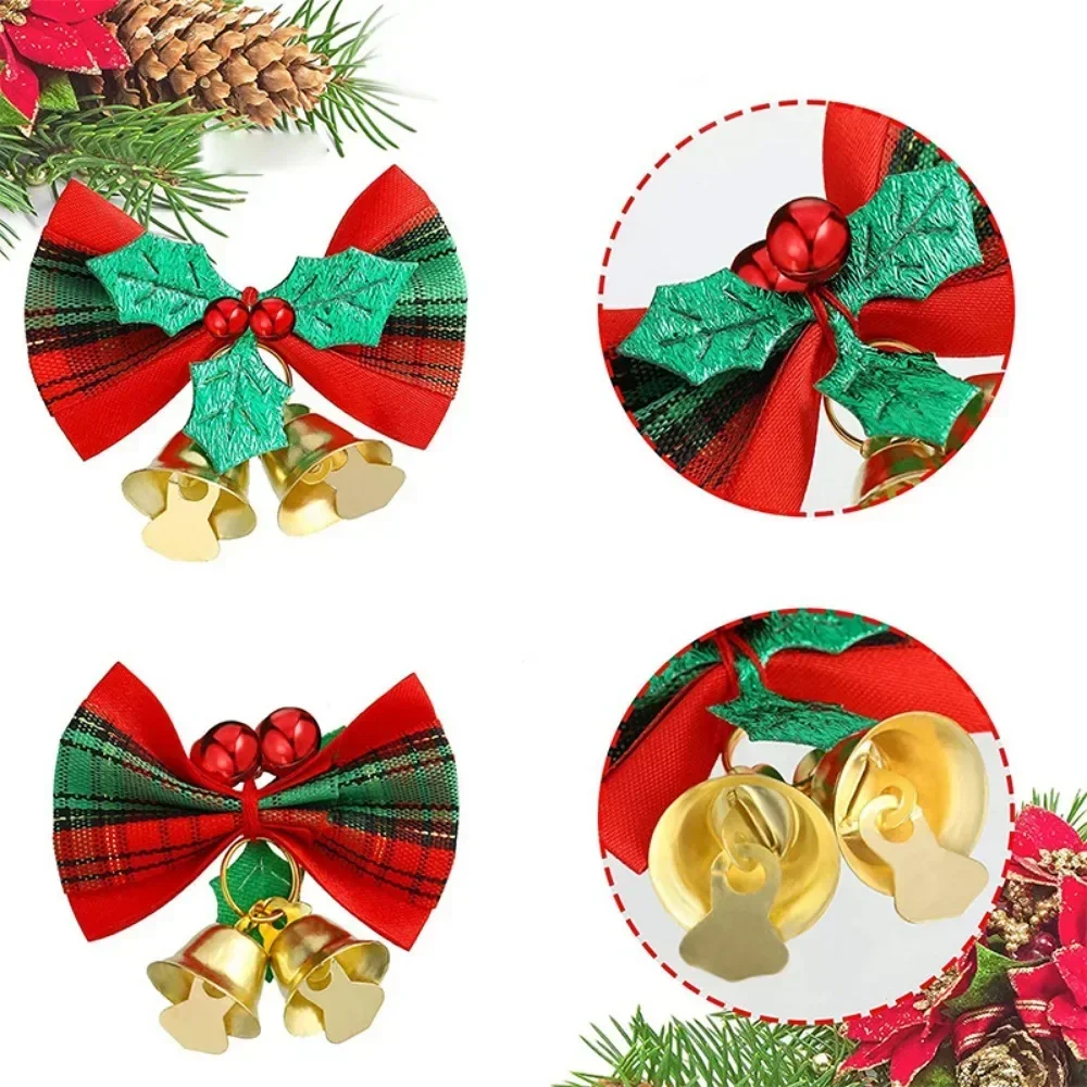 10PCS Christmas Bow with Bells Mini Bowknot Christmas Tree Garland Hanging Ornaments Xmas New Year Party Decorations