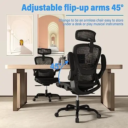 

Ergonomic Office Desk Chair, High Back Mesh Chair with Adjustable Flip-up Arms & Headrest, Swivel Computer Task Chair with L Sil
