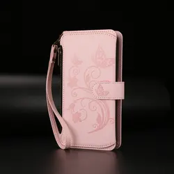 Edmboss Floral Zipper Leather Wallet Case - Elegant Design for Camon 50 Pro 4G (Pink - Short Strap)