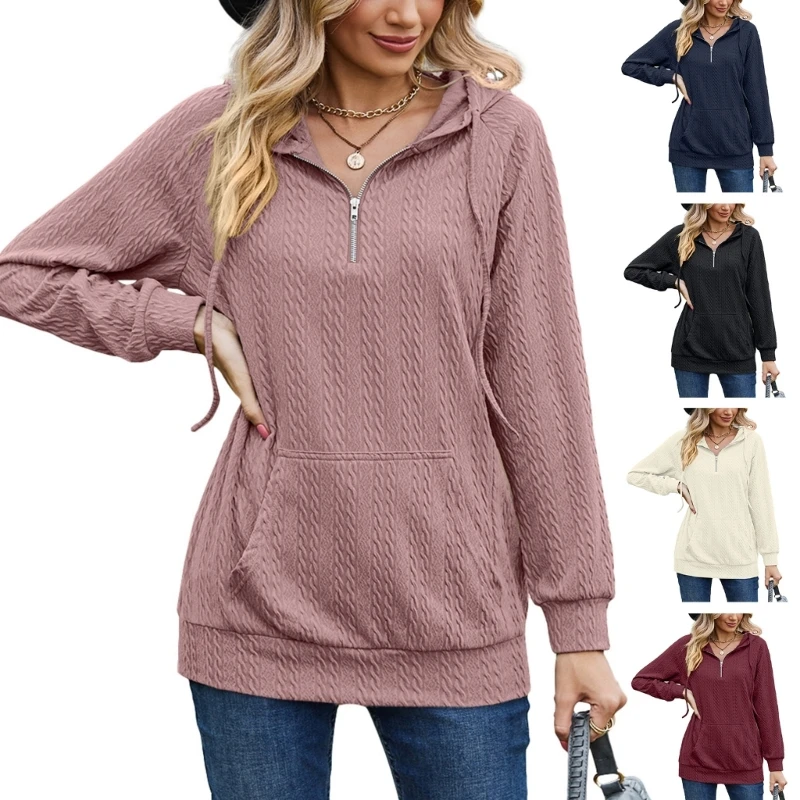 

Womens Hooded Pullover Sweatshirts Half Zipper Hoodie Outwear Up Hoodie Loose Long Sleeve Tops