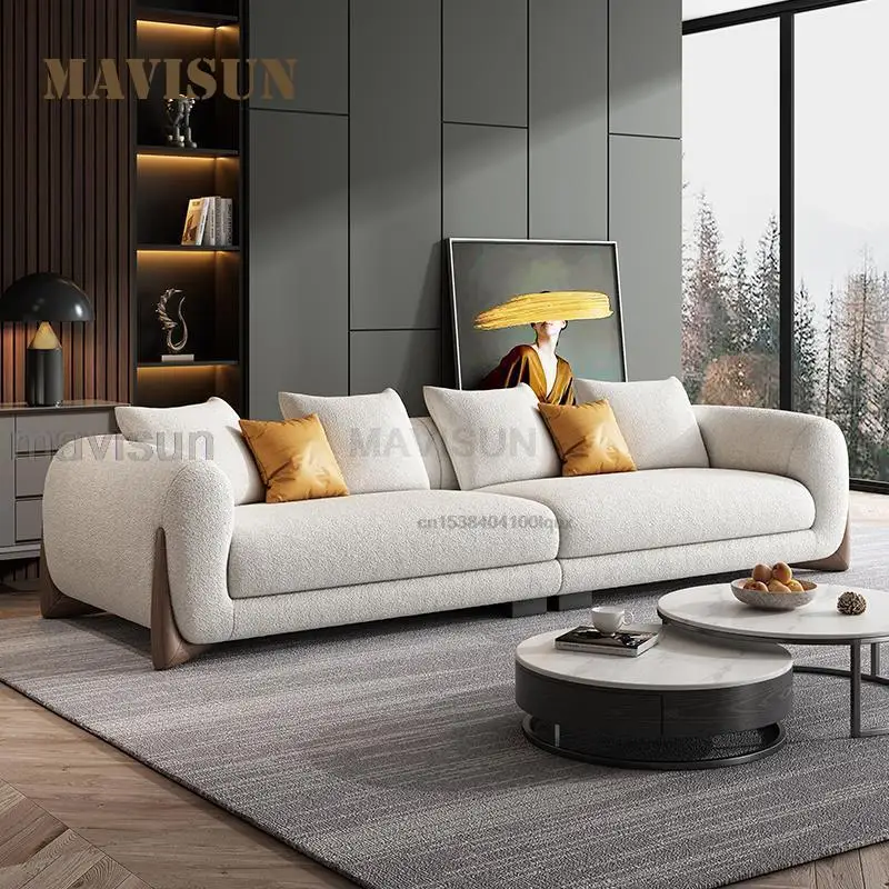 Solid Wood Lamb Velvet Sofa Italian Minimalist Small Apartment Living Room Modern Fabric White Loveseat Couch Furniture