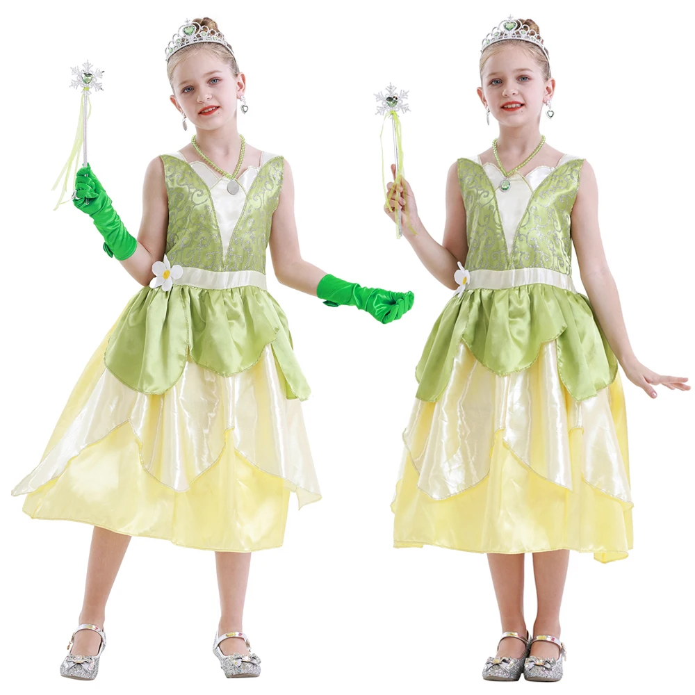 Jurebecia Green Fairy Frog Princess Dress Girls Birthday Party Fancy Dresses Kids Halloween Elf Costume Outfits