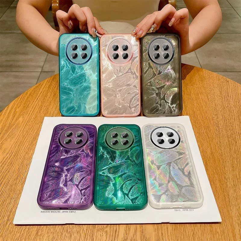 Feather Glitter Soft Silicone Case with Lens Camera Protection and Clear Bumper