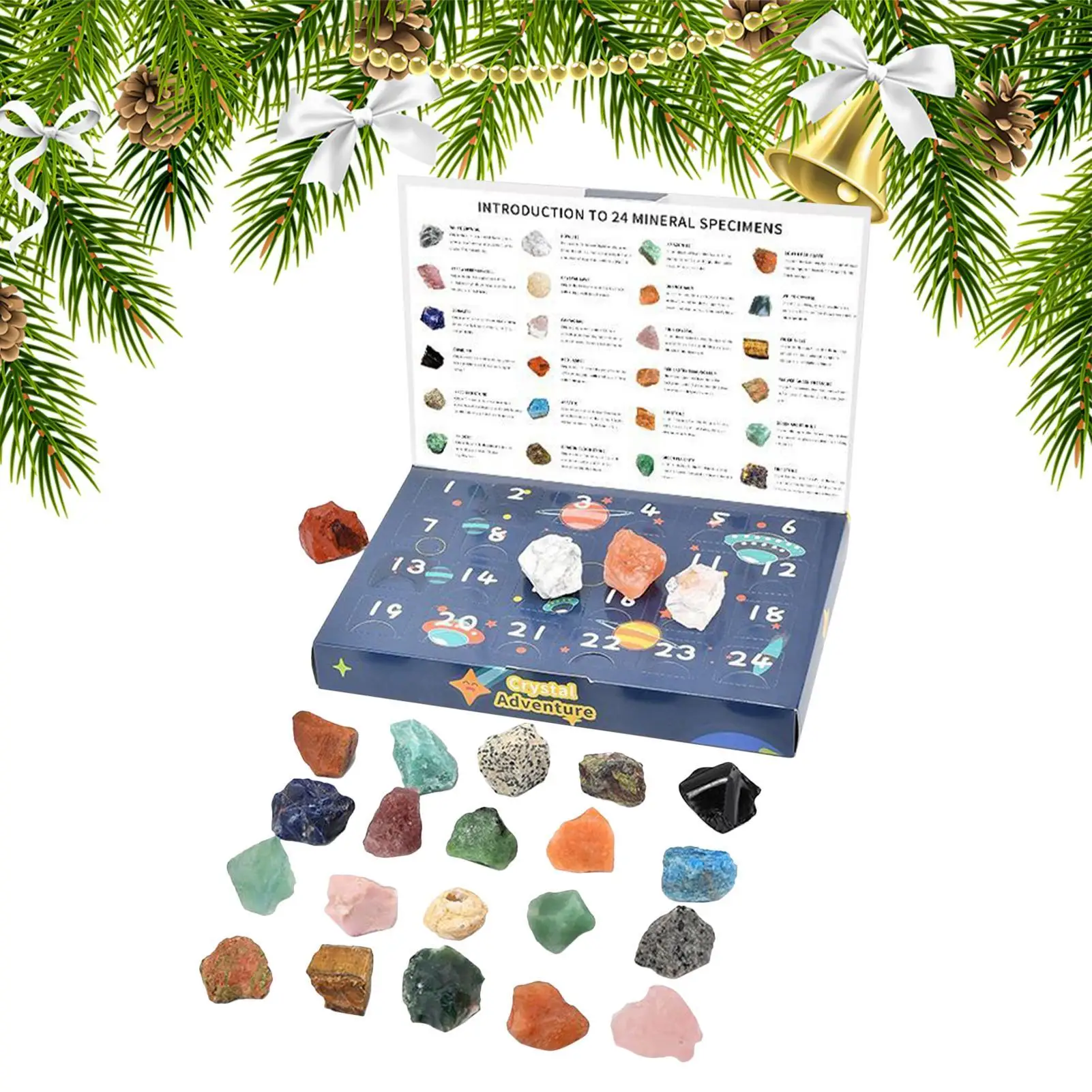 Crystal Christmas Countdown Calendar 24 Days Countdown Calendar with Natural Mineral Gemstones Seasonal Advent Favors For Kids