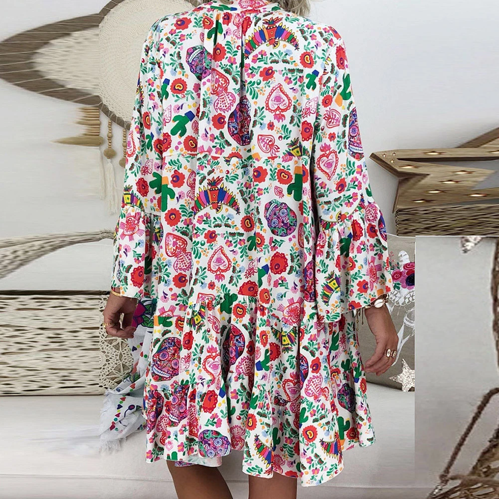 

Floral Print Dress Short Dress Vacation White Women Yellow Autumn Casual Daily Green Holiday Knee Length Loose