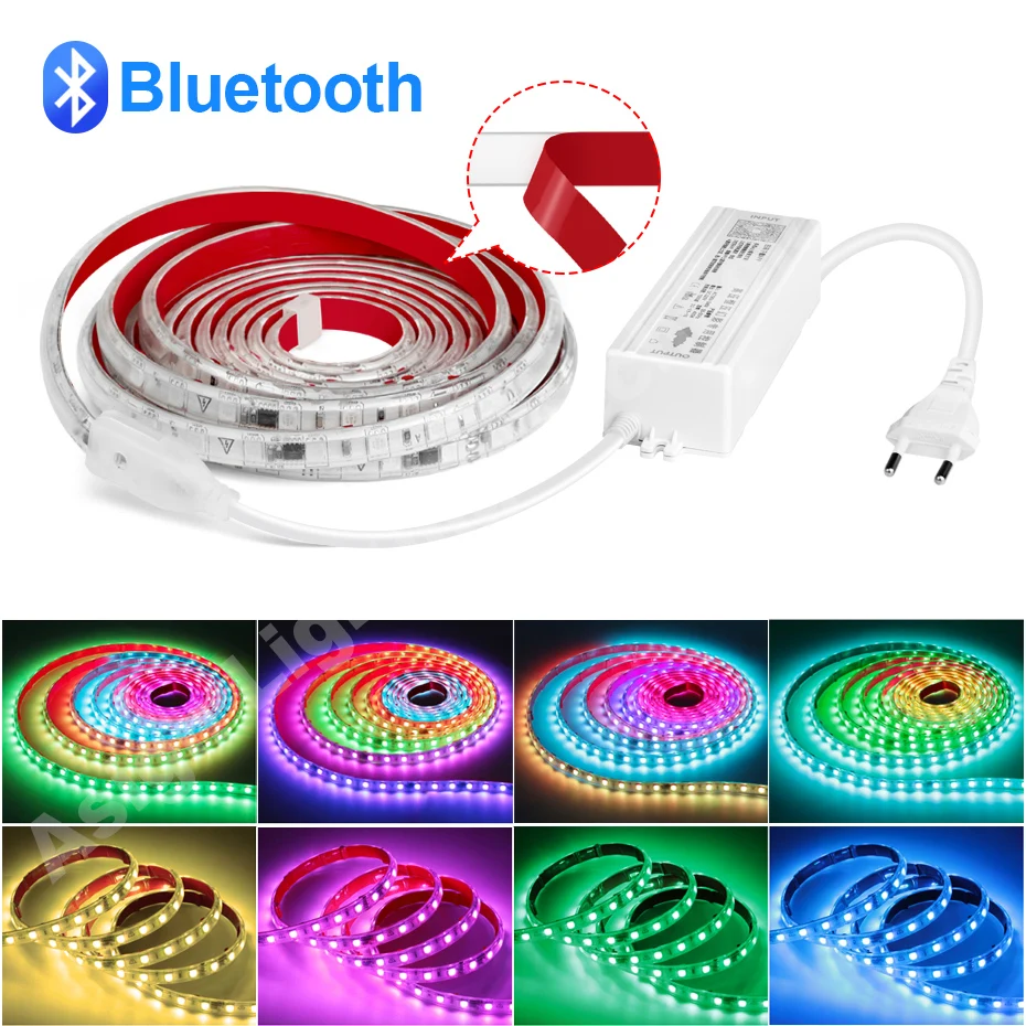 Led Strip Light 220V RGBIC Dream Color Adhesive Flexible Led Tape RGB Dimmable 5050 60LEDs/m Waterproof Smart Bluetooth Control